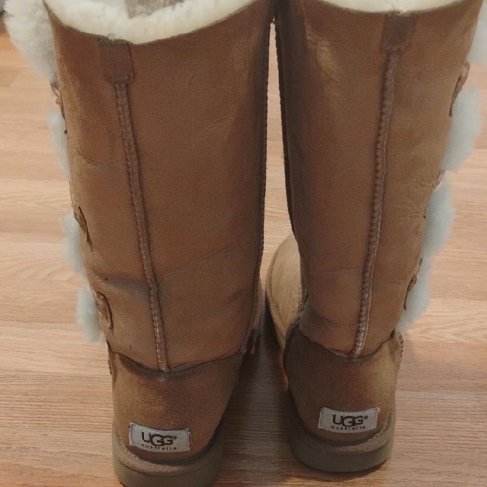 UGG Brown Shearling Button Boots - Picture 2 of 16